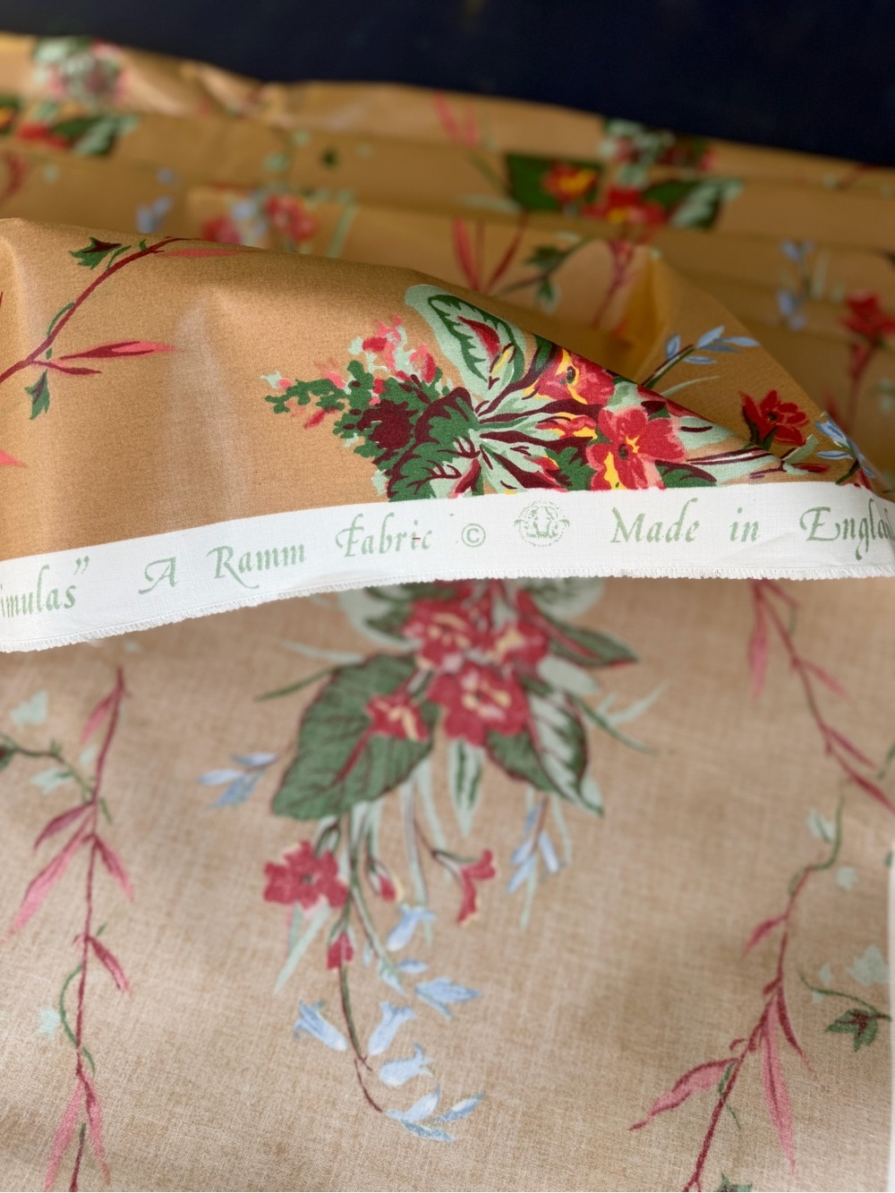 Vintage A Ramm Primulas Floral Fabric English Made Chintz Cottage Garden 15 yds - Picture 5 of 5